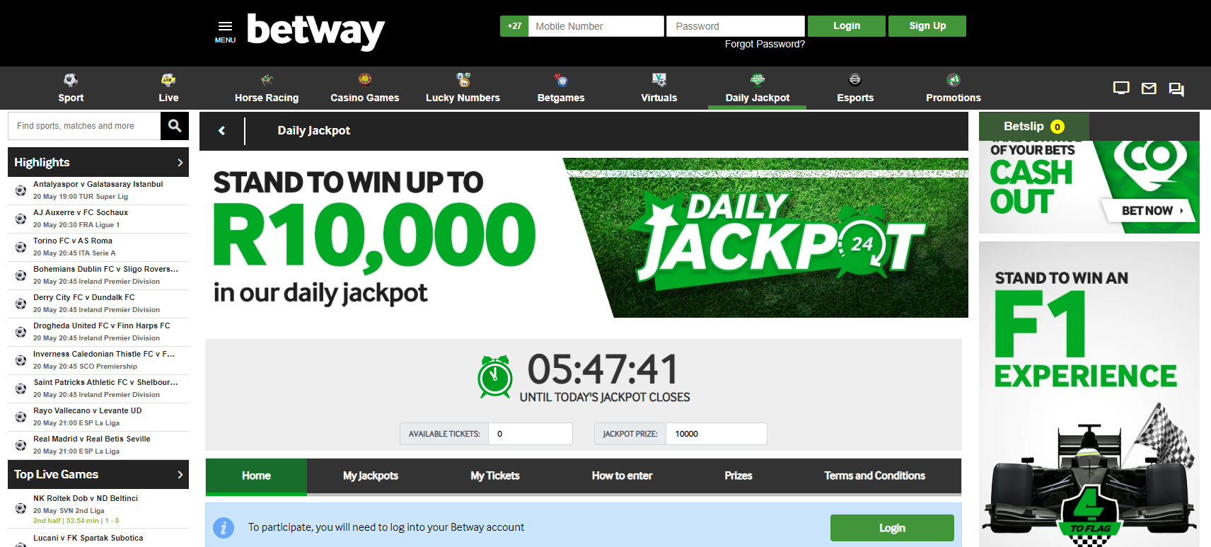 Daily Jackpot in Betway