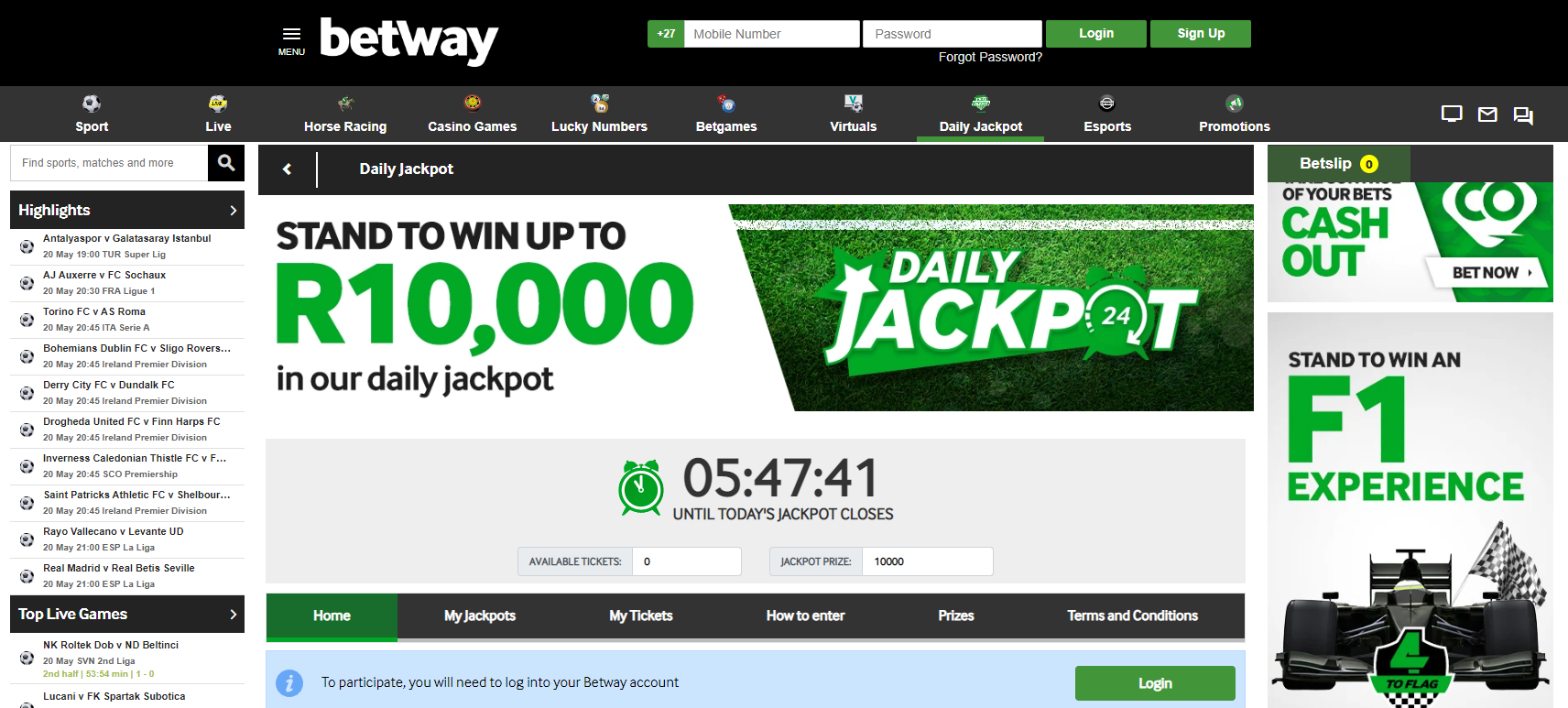 Daily Jackpot in Betway Daily Jackpot in Betway