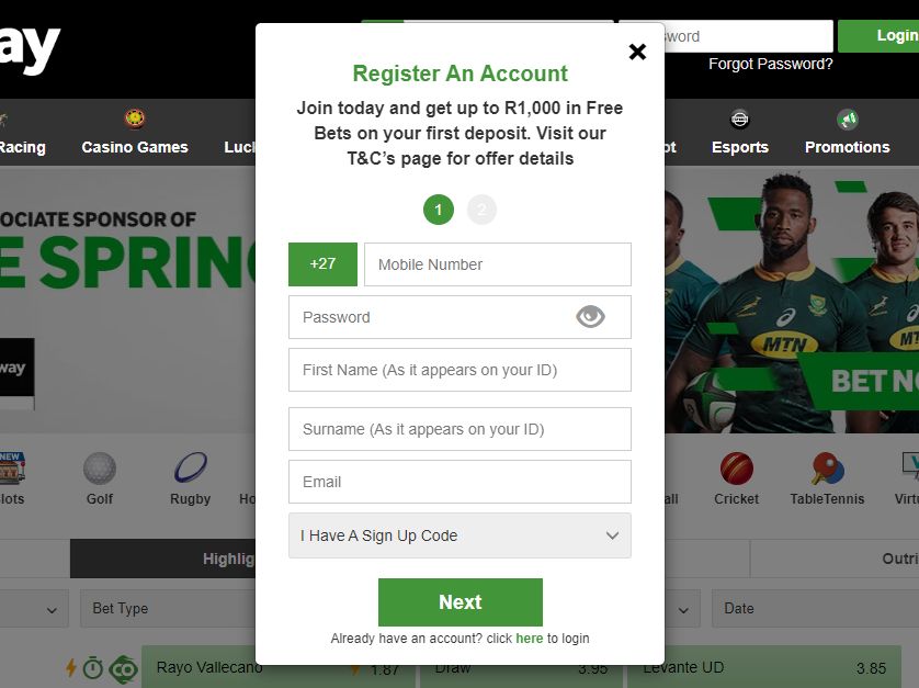 Register an account in Betway Register an account in Betway